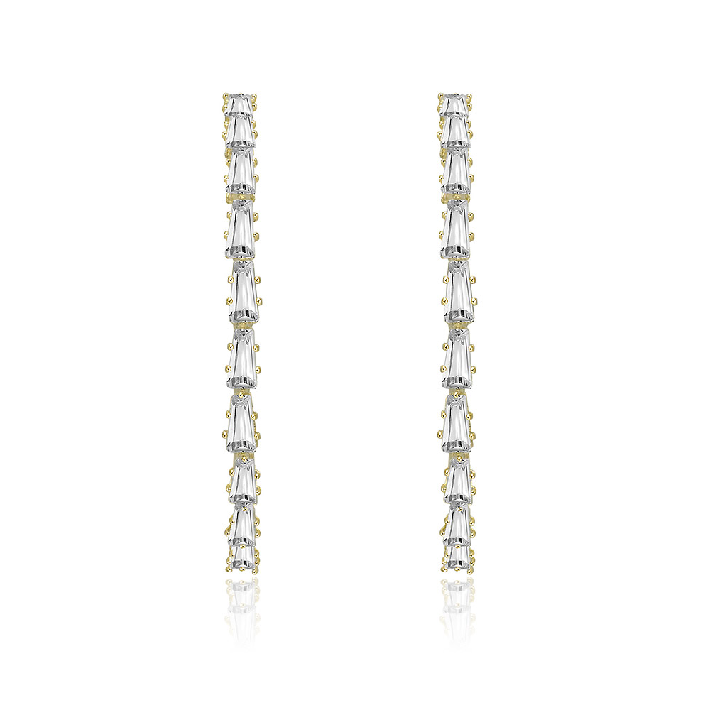 Brilliant 45MM Gold Plated Hoops Earrings with Rectangle CZ Stone